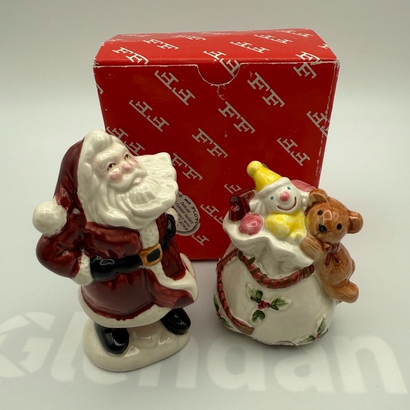 Fitz and Floyd Christmas Old World Santa Bag Salt & Pepper Shakers W/ Box - Picture 1 of 6